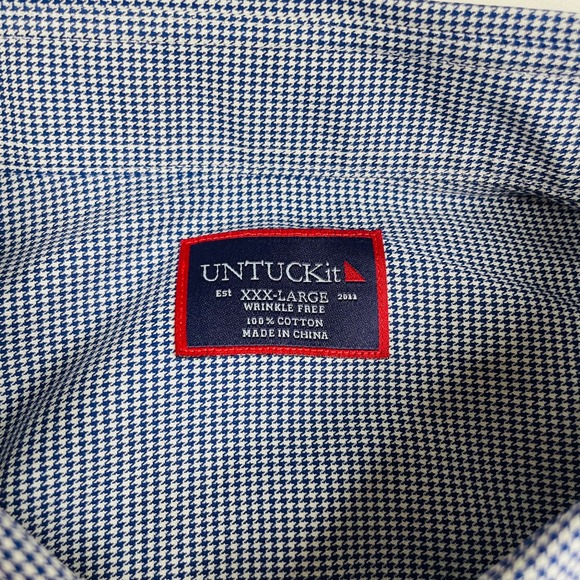UNTUCKit Mens XXXL Blue White Houndstooth Wrinkle Free Cotton Button Down Shirt - Picture 3 of 7